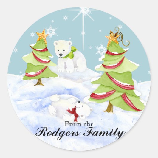 Winter Whimsy Schattige Polar Beer Baby's in Sneeu Ronde Sticker (Voorkant)
