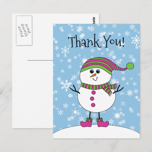 Winter Whimsy Snowman Bedankt Briefkaart (Voorkant / Achterkant)
