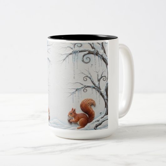 Winter Whispers and Squirrel Dreams Tweekleurige Koffiemok (Voorkant rechts)