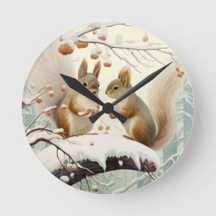 Winter Whispers: Eekhoorn Snowdance Ronde Klok