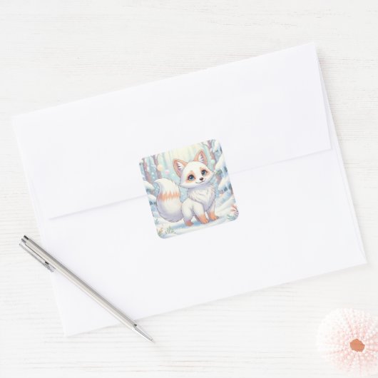 Winter Whispers of the Little Fox Vierkante Sticker (Envelop)