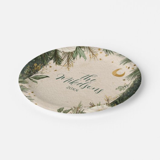 Winter White Anemone Kerstfeest Papieren Bordje (Gekanteld)