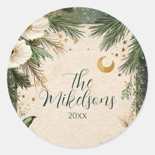 Winter White Anemone Kerstfeest Ronde Sticker (Voorkant)