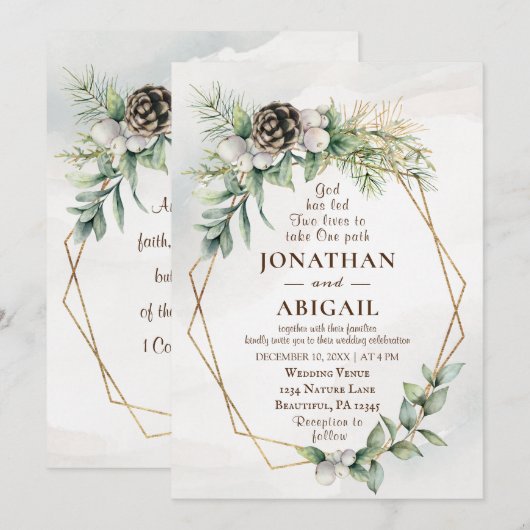 Winter White Berries Greenery Christelijk Wedding Kaart (Voorkant / Achterkant)