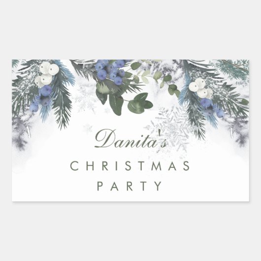 Winter White Blue Kerstpine - Aangepast Rechthoekige Sticker (Voorkant)