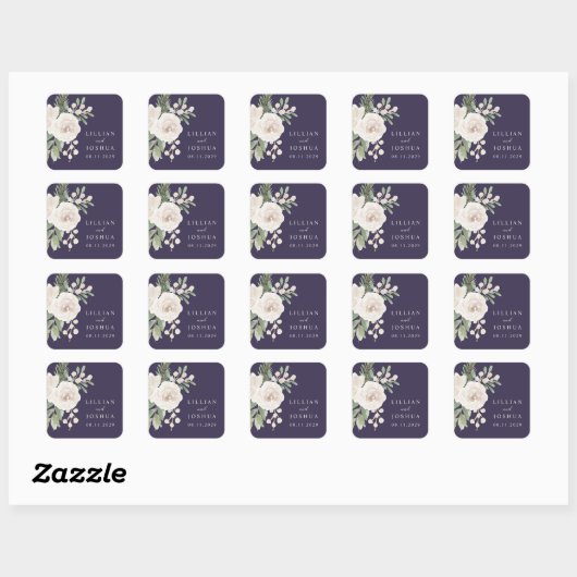 Winter White Botanical Purple Wedding Vierkante Sticker (Vel)