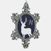 Winter White Deeer Silhouette Monogram Tin Sneeuwvlok Ornament (Links)