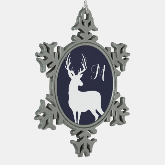 Winter White Deeer Silhouette Monogram Tin Sneeuwvlok Ornament (Links)