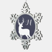 Winter White Deeer Silhouette Monogram Tin Sneeuwvlok Ornament (Rechts)