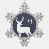 Winter White Deeer Silhouette Monogram Tin Sneeuwvlok Ornament (Voorkant)