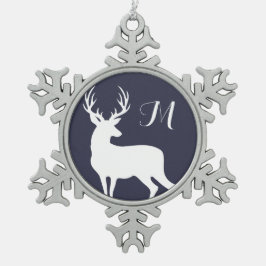 Winter White Deeer Silhouette Monogram Tin Sneeuwvlok Ornament