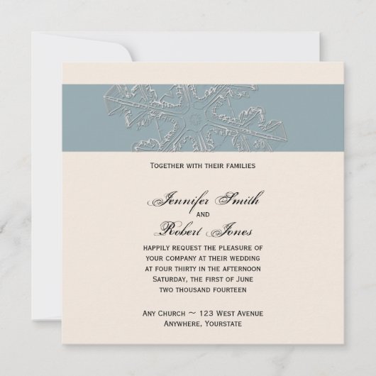 Winter White en Blue Wedding Invitation Kaart (Voorkant)