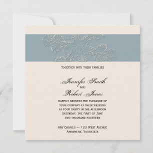 Winter White en Blue Wedding Invitation Kaart