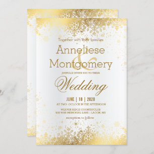 Winter White en Gold Snowflakes Weddenschap Kaart