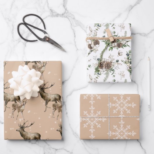 Winter White en Kraft Holiday Beoordeling van Inpakpapier Vel (Voorkant)