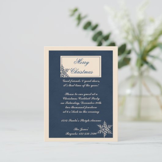 Winter White en Navy Blue Snowflake Kaart (Staand voorkant)