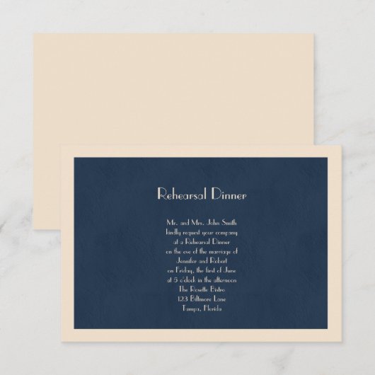 Winter White en Navy Blue Wedding Rehearsal Kaart (Voorkant / Achterkant)