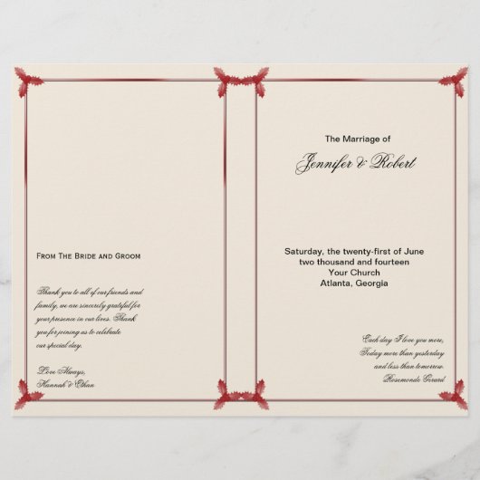 Winter White en Red Mistletoe Wedding Programme (Voorkant)