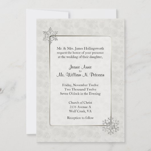 Winter White en Silver Snowflake Wedding Kaart (Achterkant)