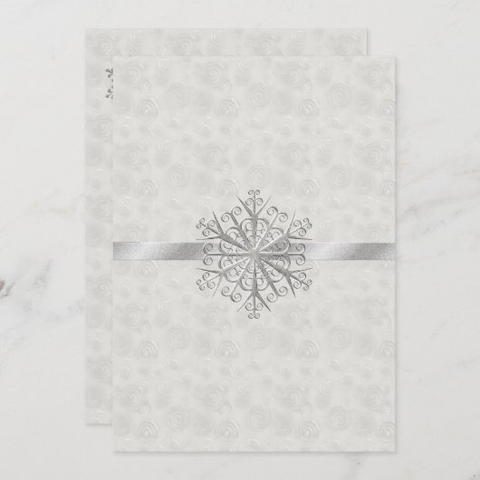 Winter White en Silver Snowflake Wedding Kaart (Voorkant / Achterkant)