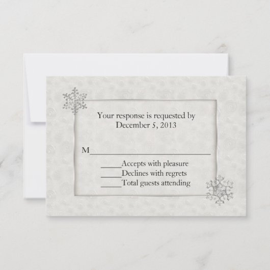 Winter White en Silver Snowflake Wedding RSVP (Achterkant)