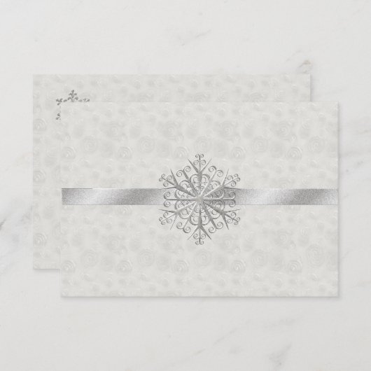 Winter White en Silver Snowflake Wedding RSVP (Voorkant / Achterkant)