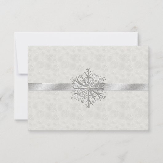 Winter White en Silver Snowflake Wedding RSVP Kaartje (Voorkant)