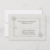 Winter White en Silver Snowflake Wedding RSVP Kaartje (Achterkant)