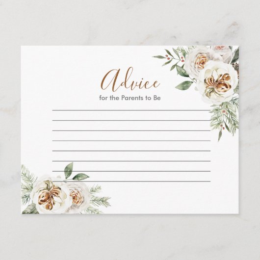 Winter White Floral Baby shower Advice Card Informatiekaartje (Voorkant)