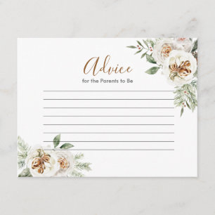 Winter White Floral Baby shower Advice Card Informatiekaartje