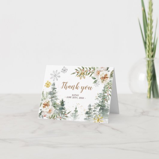 Winter White Floral Baby shower Hartelijk dank Bedankkaart (Voorkant)