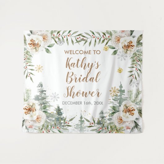 Winter White Floral Baby shower Sign Wandkleed (Voorkant (horizontaal))