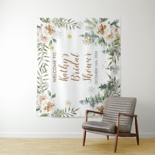 Winter White Floral Baby shower Sign Wandkleed (In situ)