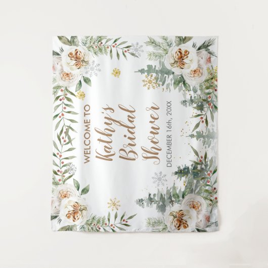 Winter White Floral Baby shower Sign Wandkleed (Voorkant)