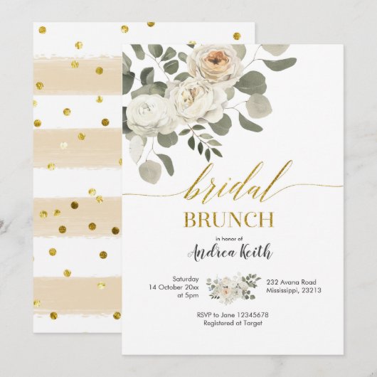 Winter White Floral Bridal Brunch Uitnodiging (Voorkant / Achterkant)