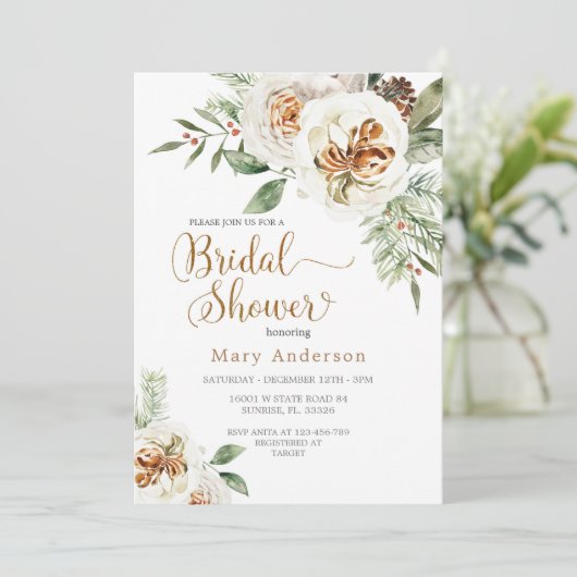 Winter White Floral Bridal Shower  Kaart (Staand voorkant)