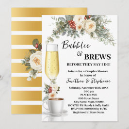 Winter White Floral Bubbles & Brews Coffee Shower Kaart