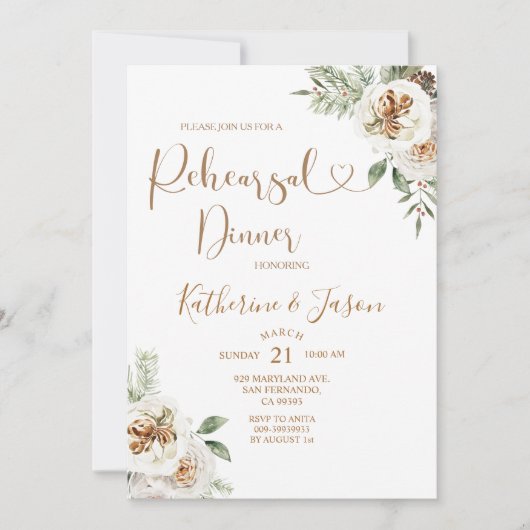 Winter White Floral Chritmas repesal Dinner Kaart (Voorkant)