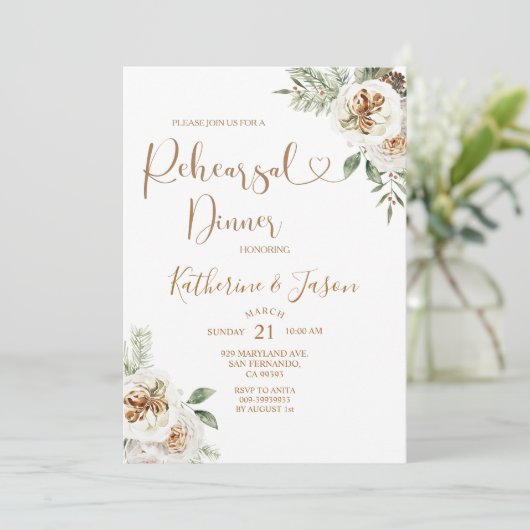 Winter White Floral Chritmas repesal Dinner Kaart (Staand voorkant)