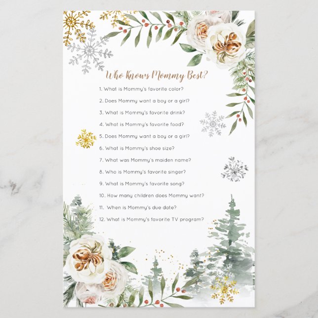 Winter White Floral die mama het beste spel kent (Voorkant)