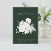 Winter White Floral Green Christmas Wedding Bedankkaart (Staand voorkant)