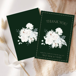 Winter White Floral Green Christmas Wedding Bedankkaart