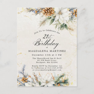 Winter White Floral Greenery 21ste Verjaardag Uitnodiging Briefkaart