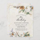 Winter White Floral Greenery 70e verjaardag Uitnodiging Briefkaart (Voorkant / Achterkant)