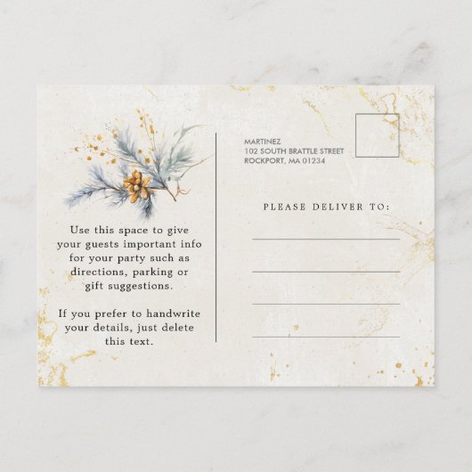 Winter White Floral Greenery 70e verjaardag Uitnodiging Briefkaart (Achterkant)