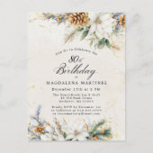 Winter White Floral Greenery 80e verjaardag Uitnodiging Briefkaart (Voorkant)