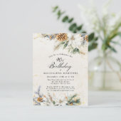 Winter White Floral Greenery 90e verjaardag Uitnodiging Briefkaart (Staand voorkant)