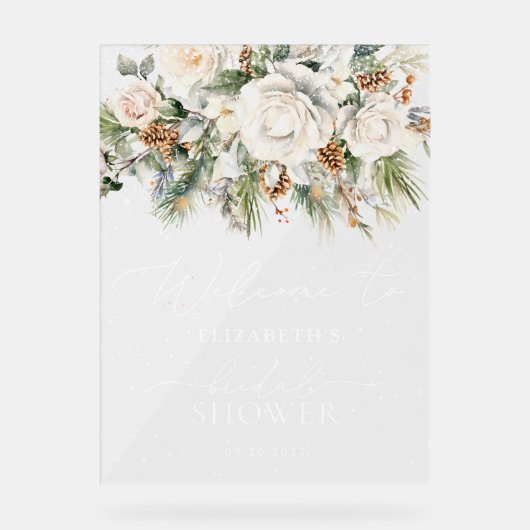 Winter White Floral Greenery Vrijgezellenfeest Wel Acryl Bord (Voorkant)