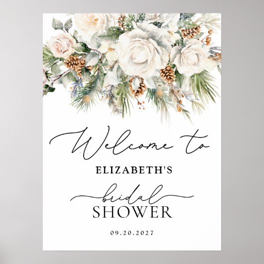 Winter White Floral Greenery Vrijgezellenfeest Wel Poster (Voorkant)