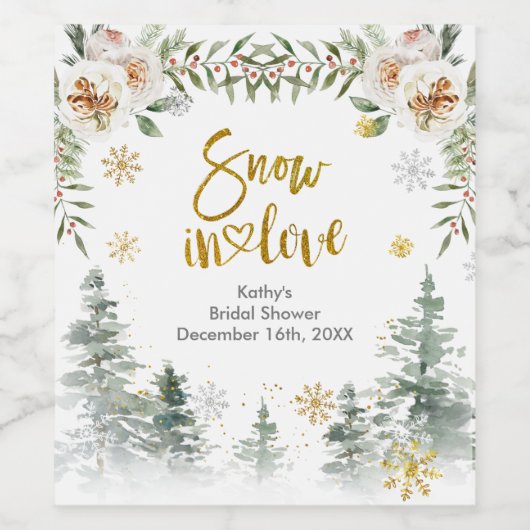 Winter White Floral kerstwijn Fleslabel Wijn Etiket (Enkel label)